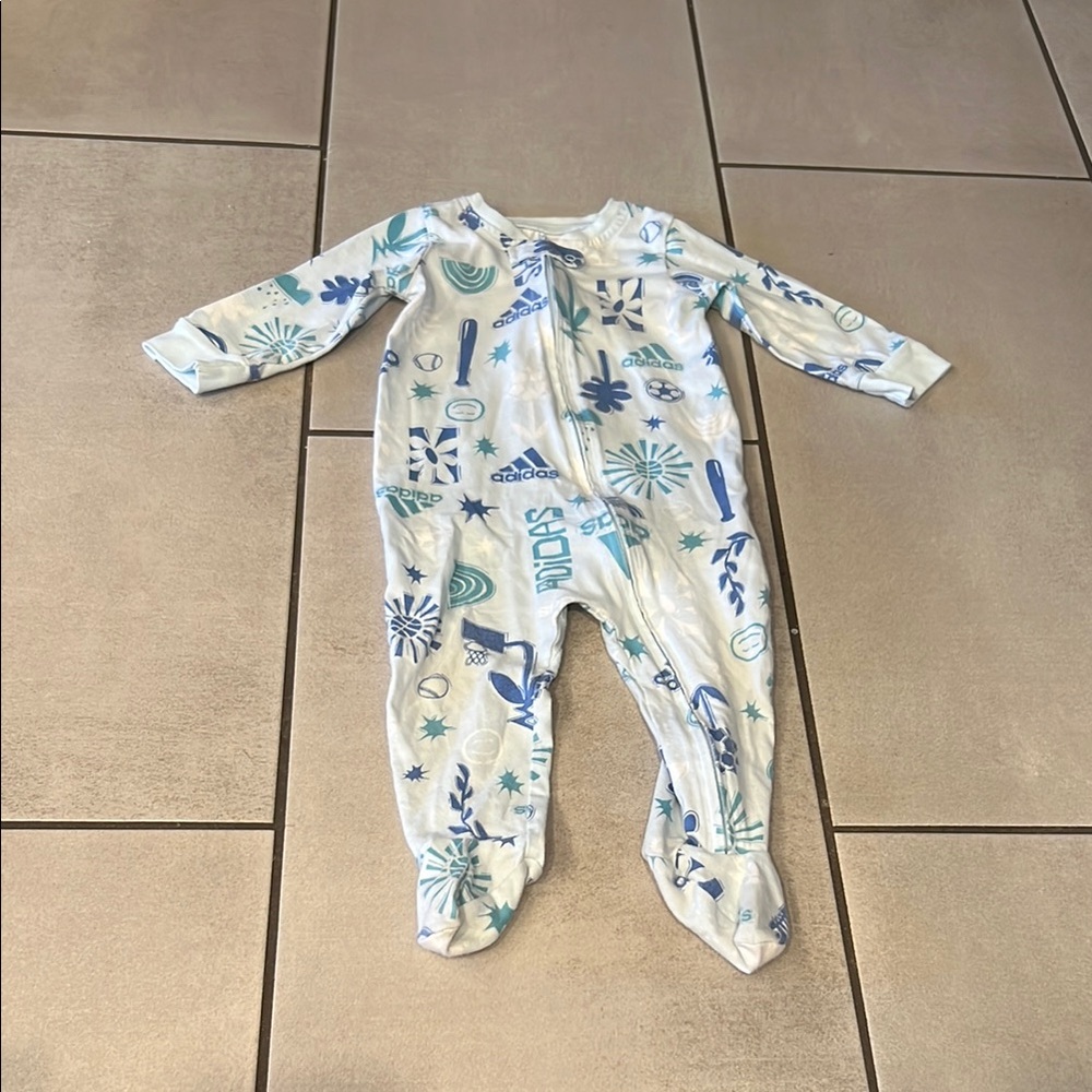 Adidas 9 months Baby Blue Sports Zip Footie Pajamas